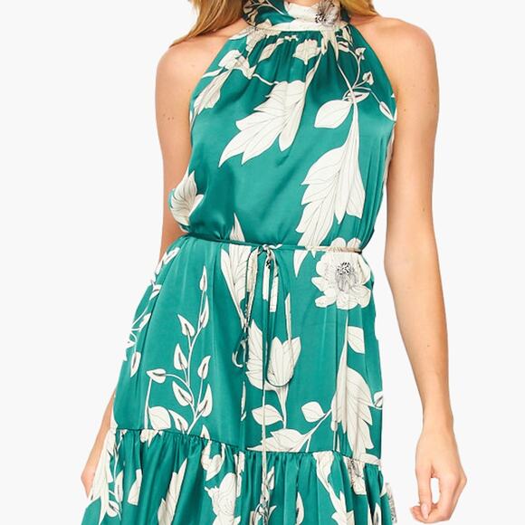 NWT VICI Floral Sleeveless Halter Neck Tiered Maxi Dress (Green | Size S) - Picture 5 of 9